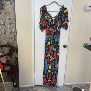RIXO Black Floral Maxi Dress with Puff Sleeves